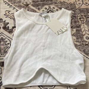 Zara White Ribbed Tank Top
